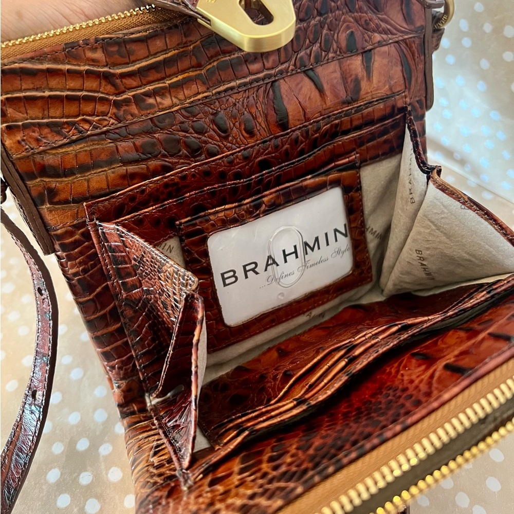 Brahmin Mojito Pecan brown Crocodile Embossed Crossbody Bag Gold hardware NWOT - Picture 3 of 7